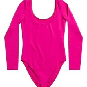 Balenciaga Dancer Body Suit Long Sleeve Leotard in Vibrant Pink